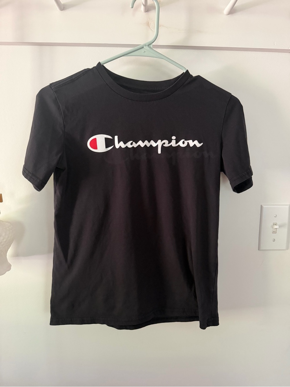 Champion Black Tee with White & Red Logo